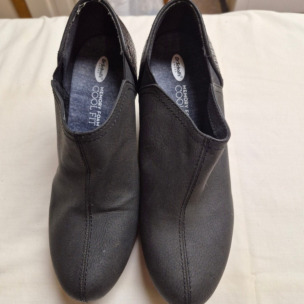 Dr. Scholls Black Wedge Ankle Booties Memory Foam Cool Fit Perforated Heel Shoes